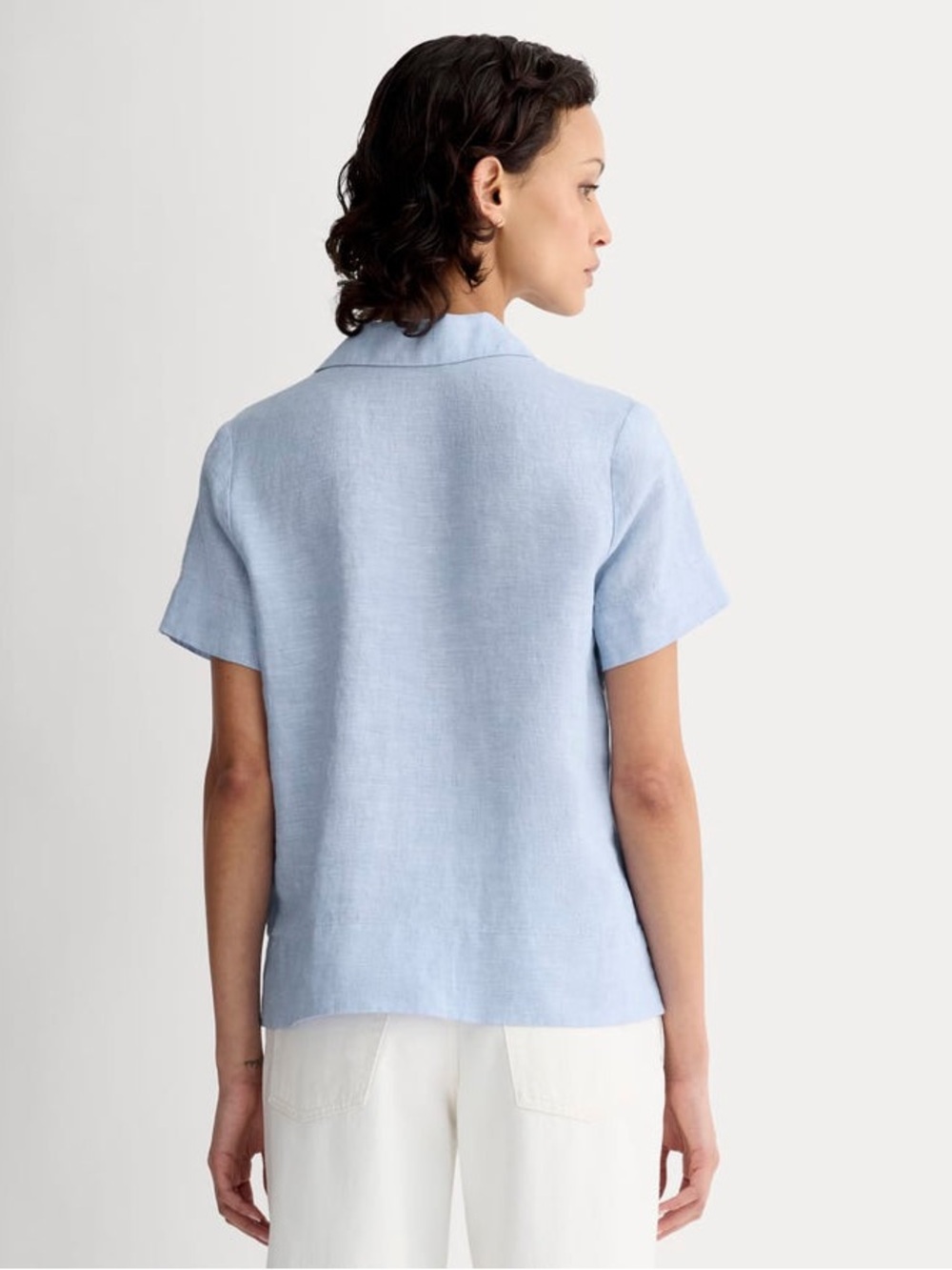 Everlane Linen Short Sleeve Notch Shirt Button Up Light Blue XL - Picture 3 of 9